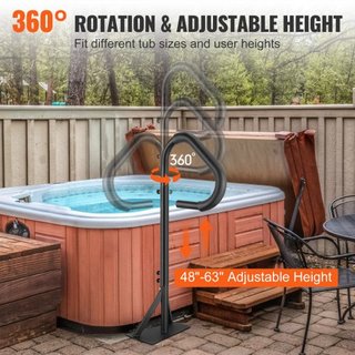 Pasamanos para Jacuzzi, Pasamanos Lateral de Spa Rotatable 360° con Altura Ajustable de 48"-63", Pasamanos de Aluminio a Prueba de Óxido para Escalera de Spa con Base de Montaje Deslizante para In...
