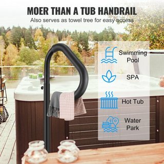 Pasamanos para Jacuzzi, Pasamanos Lateral de Spa Rotatable 360° con Altura Ajustable de 48"-63", Pasamanos de Aluminio a Prueba de Óxido para Escalera de Spa con Base de Montaje Deslizante para In...