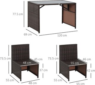 Conjunto de Muebles de Jardín de Rattan 5Pz Mesa de Comedor 4 Sillas con Cojines