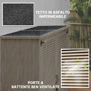 Armario de Jardín con 2 Estantes y Estacas, Casetas de Jardín de Madera de Abeto con Techo Impermeable de Asfalto, 127X65X159.5/168 Cm, Color Madera