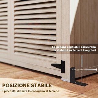 Armario de Jardín con 2 Estantes y Estacas, Casetas de Jardín de Madera de Abeto con Techo Impermeable de Asfalto, 127X65X159.5/168 Cm, Color Madera