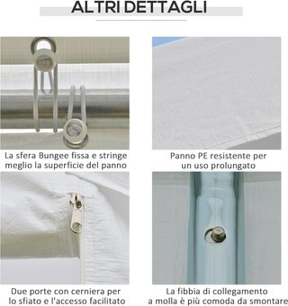 Gazebo De Jardín 6X3 M Con Ventanas Laterales, Carpa Para Fiestas De 3 Habitaciones Con Puertas De Cremallera Y Recubrimiento Anti UV, Blanco
