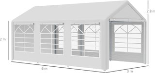 Gazebo De Jardín 6X3 M Con Ventanas Laterales, Carpa Para Fiestas De 3 Habitaciones Con Puertas De Cremallera Y Recubrimiento Anti UV, Blanco