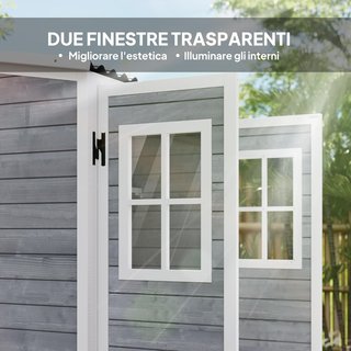 Cobertizo para Herramientas de Jardín de Madera de Abeto con 2 Ventanas y Estantes Ajustables, Caseta de Herramientas de Jardín Bloqueable, Techo Inclinado para Patio Terraza, 91X69X192Cm, Gris Claro