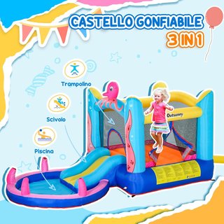 Castillo Inflable Gigante y Rebotante para Niños de 3-8 Años con Tobogán, Piscina y Inflador 3.6X1.75X1.8M