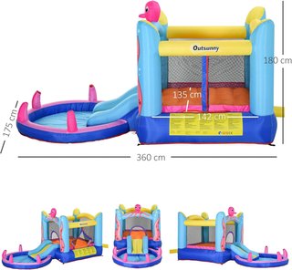 Castillo Inflable Gigante y Rebotante para Niños de 3-8 Años con Tobogán, Piscina y Inflador 3.6X1.75X1.8M