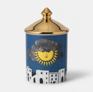 Vaso ceramica decorato sole e case