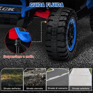 Coche Eléctrico para Niños 2 Plazas 24V 4 Motores, Coche Eléctrico Niños 3-8 Años Con 3 Velocidades, Música Integrada, Claxon, Luces, Suspensión a Muelles y Control Remoto, Velocidad 5-7Km/H, Azul