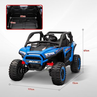 Coche Eléctrico para Niños 2 Plazas 24V 4 Motores, Coche Eléctrico Niños 3-8 Años Con 3 Velocidades, Música Integrada, Claxon, Luces, Suspensión a Muelles y Control Remoto, Velocidad 5-7Km/H, Azul