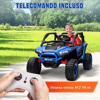 Coche Eléctrico para Niños 2 Plazas 24V 4 Motores, Coche Eléctrico Niños 3-8 Años Con 3 Velocidades, Música Integrada, Claxon, Luces, Suspensión a Muelles y Control Remoto, Velocidad 5-7Km/H, Azul