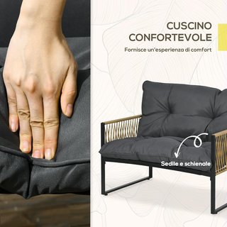 Juego de Muebles de Jardín de Rattan de 4 Piezas, Salón de Jardín Exterior con Sofá de 2 Plazas, 2 Sillas con Cojines y Mesa con Tapa de Vidrio, Juego de Jardín anti UV para Patio, Gris