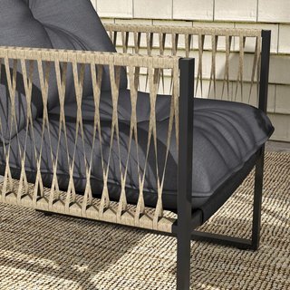 Juego de Muebles de Jardín de Rattan de 4 Piezas, Salón de Jardín Exterior con Sofá de 2 Plazas, 2 Sillas con Cojines y Mesa con Tapa de Vidrio, Juego de Jardín anti UV para Patio, Gris