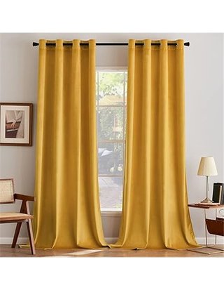 MIULEE 140 x 185 cm. Cortinas Terciopelo Amarillo Mostaza Salon Modernas 2 Piezas - Cortinas de Terciopelo Suave Semiopacas con