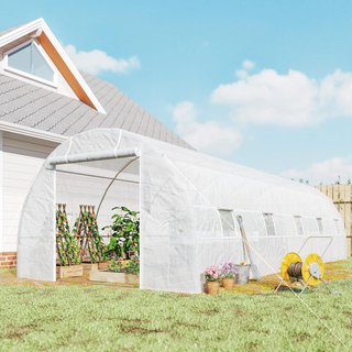 Invernadero de Jardín en Túnel 8X3X2 M con Puertas Enrollables y 12 Ventanas, Invernadero para Huerto con 4 Refuerzos Diagonales, Estructura de Acero y Cubierta de PE, para Huerto de Verduras, Flo...