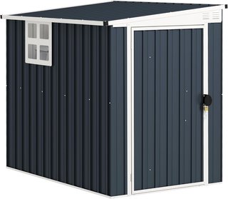 Caseta De Jardín 2.6M² De Acero Galvanizado Con 2 Rejillas De Ventilación Y Ventana Transparente, Cobertizo Para Herramientas Con Techo Inclinado, Puerta Bloqueable, Impermeable Y Anti UV, Gris Oscuro