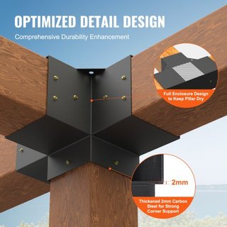 Kit de Soporte para Pérgola 6''x6''(Tamaño Interno 5.6x5.6), 2pcs Soporte de Esquina de 4 Vías de Alta Resistencia para Trabajos en Madera, Kit de Base para Poste de Instalación Fácil para Gazebos...