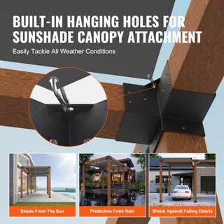 Kit de Soporte para Pérgola 6''x6''(Tamaño Interno 5.6x5.6), 2pcs Soporte de Esquina de 4 Vías de Alta Resistencia para Trabajos en Madera, Kit de Base para Poste de Instalación Fácil para Gazebos...