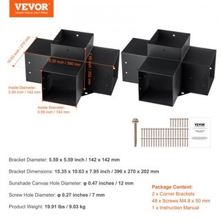 Kit de Soporte para Pérgola 6''x6''(Tamaño Interno 5.6x5.6), 2pcs Soporte de Esquina de 4 Vías de Alta Resistencia para Trabajos en Madera, Kit de Base para Poste de Instalación Fácil para Gazebos...