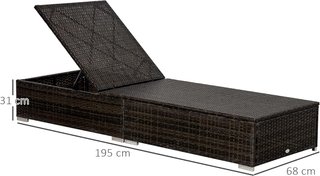 Tumbona de Rattan PE con Respaldo Reclinable en 5 Posiciones, Silla de Jardín con Cojines Desmontables, Marrón