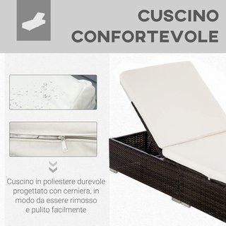 Tumbona de Rattan PE con Respaldo Reclinable en 5 Posiciones, Silla de Jardín con Cojines Desmontables, Marrón
