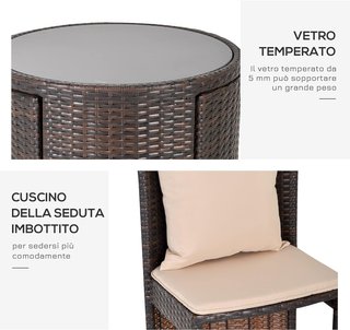 Conjunto de Mesa y Sillas de Jardín o Exterior de Rattan, Conjunto de 3 Piezas, Marrón y Beige