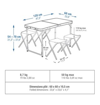 Mesa plegable camping y 4 taburetes