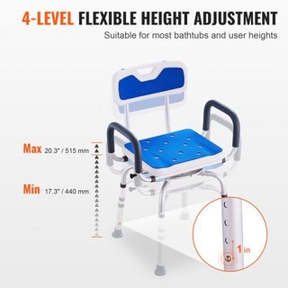 Silla de Ducha Giratoria 360 Grados, Asiento de Ducha Ajustable con Reposabrazos y Respaldo para Ducha o Bañera, Silla de Bañera Rotativa Antideslizante para Ancianos, Discapacitados o Lesionados,...