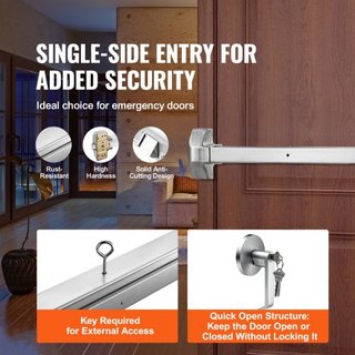 Barras de Empuje para Puertas, Barras de Pánico de Acero Inoxidable para Puertas de Salida, con Palanca Exterior y 3 Llaves, Dispositivo de Salida de Emergencia para Puertas de Metal y Madera, par...