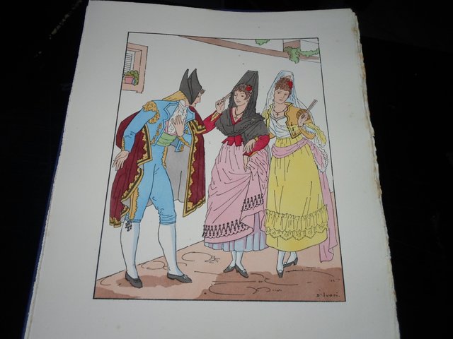 SEVILLA-GRABADO ORIGINAL-PINTADO A MANO-1935-36X28