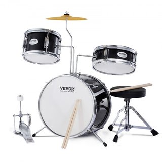 Juego de Batería para Niños, 3 Piezas, Juego de Batería para Principiantes de 14 pulgadas con Asiento Ajustable, Pedal de Platillo, Dos Pares de Baquetas, Tom de 8", Caja de 10", Batería de 14", K...