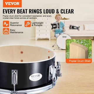 Juego de Batería para Niños, 3 Piezas, Juego de Batería para Principiantes de 14 pulgadas con Asiento Ajustable, Pedal de Platillo, Dos Pares de Baquetas, Tom de 8", Caja de 10", Batería de 14", K...