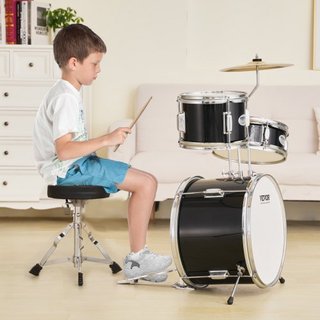 Juego de Batería para Niños, 3 Piezas, Juego de Batería para Principiantes de 14 pulgadas con Asiento Ajustable, Pedal de Platillo, Dos Pares de Baquetas, Tom de 8", Caja de 10", Batería de 14", K...