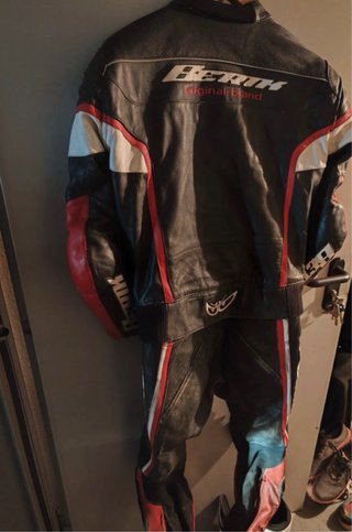 Mono de moto cuero negro/rojo/blanco