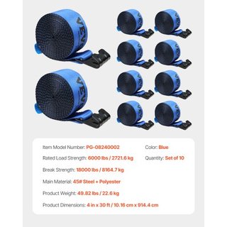 Cintas de Winch, 4" x 30', Capacidad de Carga de 6000 lbs, Resistencia a la Rotura de 18000 lbs, Cintas para Camiones con Gancho Plano, Amarras para Cama Plana Control de Carga para Remolques, Gra...