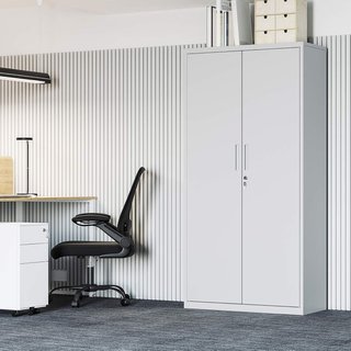 Armario de Garaje de 5 Estantes con 2 Puertas, Armario de Oficina, 40 X 80 X 180 Cm, 1 Cerradura, Estantes Ajustables, Armario de Metal, Gris Mate OMC015G01