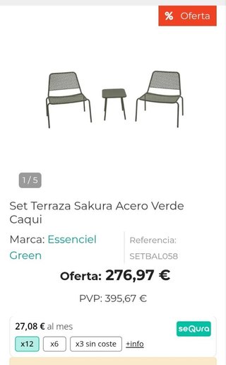 Set Terraza Sakura Mesa + 2 Sillas Caqui