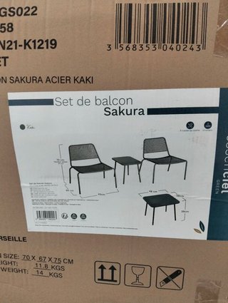 Set Terraza Sakura Mesa + 2 Sillas Caqui