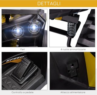 Quad Eléctrico de 12V para Niños de 3-5 Años 3-8Km/H, Coche Eléctrico para Niños con Batería de 10AH, Música, MP3, USB, Tarjeta TF, Faros y Pedal, en PP y Metal, 100X65X73 Cm, Amarillo