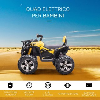 Quad Eléctrico de 12V para Niños de 3-5 Años 3-8Km/H, Coche Eléctrico para Niños con Batería de 10AH, Música, MP3, USB, Tarjeta TF, Faros y Pedal, en PP y Metal, 100X65X73 Cm, Amarillo