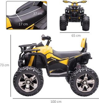 Quad Eléctrico de 12V para Niños de 3-5 Años 3-8Km/H, Coche Eléctrico para Niños con Batería de 10AH, Música, MP3, USB, Tarjeta TF, Faros y Pedal, en PP y Metal, 100X65X73 Cm, Amarillo