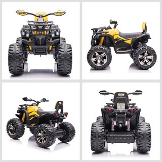 Quad Eléctrico de 12V para Niños de 3-5 Años 3-8Km/H, Coche Eléctrico para Niños con Batería de 10AH, Música, MP3, USB, Tarjeta TF, Faros y Pedal, en PP y Metal, 100X65X73 Cm, Amarillo