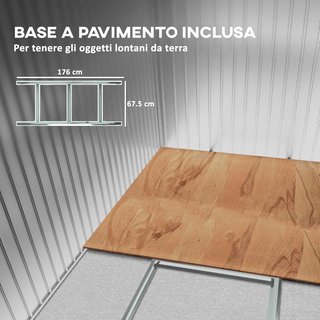 Caseta de Jardín para Herramientas de Acero 1.2X2X1.8M Con Base, Cobertizo de Jardín Con Ventanas Transparentes, Cerradura, Puerta Corredera, Techo Inclinado, 2 Ganchos y 2 Salidas de Aire, Gris