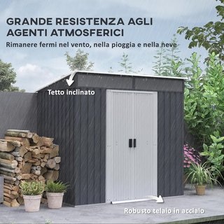 Caseta de Jardín para Herramientas de Acero 1.2X2X1.8M Con Base, Cobertizo de Jardín Con Ventanas Transparentes, Cerradura, Puerta Corredera, Techo Inclinado, 2 Ganchos y 2 Salidas de Aire, Gris