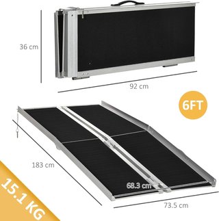 Rampa para Silla de Ruedas Portátil, 183X73.5 Cm Rampa para Discapacitados Plegable Antideslizante de Aluminio, Capacidad 270Kg, para Escalones, Escaleras, Puertas y Autos, Negro