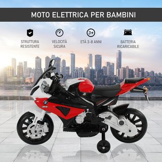Moto Eléctrica para Niños de 3 a 8 Años con Licencia BMW, Velocidad 2.5-5Km/H, Motocicleta Eléctrica con Batería de 12V, Ruedecillas y Luces, 110X47X69 Cm, Negro y Rojo