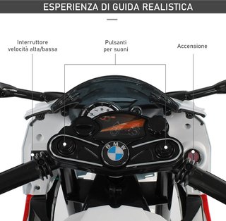 Moto Eléctrica para Niños de 3 a 8 Años con Licencia BMW, Velocidad 2.5-5Km/H, Motocicleta Eléctrica con Batería de 12V, Ruedecillas y Luces, 110X47X69 Cm, Negro y Rojo