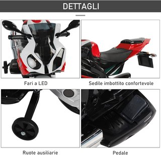 Moto Eléctrica para Niños de 3 a 8 Años con Licencia BMW, Velocidad 2.5-5Km/H, Motocicleta Eléctrica con Batería de 12V, Ruedecillas y Luces, 110X47X69 Cm, Negro y Rojo