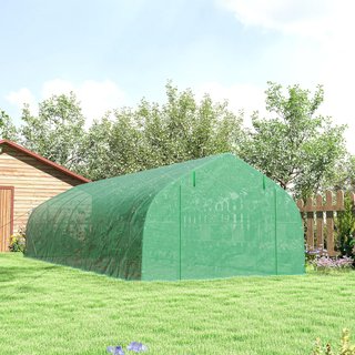 Invernadero de Jardín en Túnel 8X3X2 M con Puerta Enrollable, Invernadero para Huerto en Punta con 12 Ventanas, Cubierta de PE y Estructura de Acero, Verde