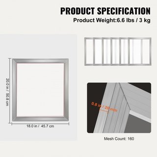Kit de Serigrafía, 6 Piezas de Marcos de Serigrafía de Aluminio, Marco de Serigrafía de 18x20 pulgadas con Malla de 160 Cuentas, Malla de Nylon de Alta Tensión y Cinta de Sellado para Impresión de...