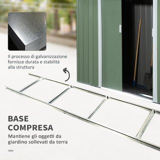 Caseta de Jardín de Acero con Techo Inclinado, Doble Puerta Corredera y Ventilaciones, 213X130X173 Cm, Verde
